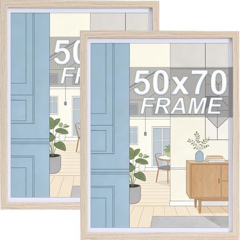 50x70cm Cadre Photo Bois Beige, anti-reflet Acrylique, lot de 2 (1/5)