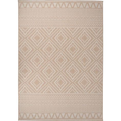 Tapis extérieur à tissage plat Terrasse Salon Cuisine - Tapis de jardin 140x200 cm Rayures brunes BV182473 - BonneVie (1/5)