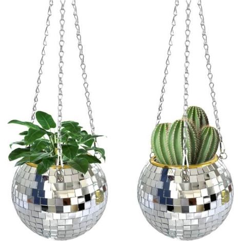 Lot de 2 pots de fleurs - Boule disco - Diamètre 10 cm - Intérieur et extérieur (1/4)