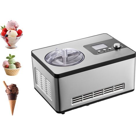 Mophorn Automatische Eismaschine mit eingebautem Kompressor, 2 Quart, kein Vorgefrieren, elektrischer Sorbetmaker aus Edelstahl, Gelato-Maker mit 3 Modi, LCD-Display und Timer, Silber