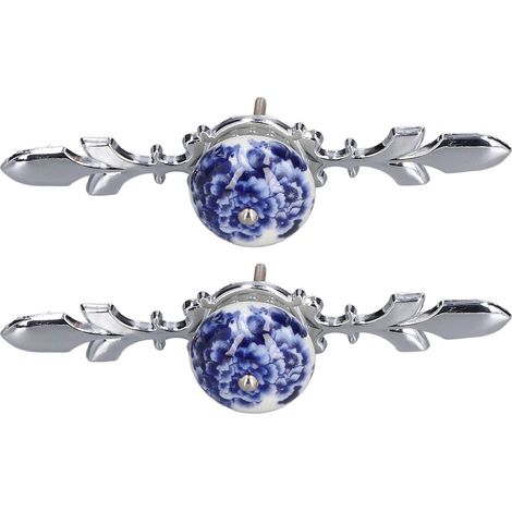 2 pièces Poignées de meuble en céramique style moderne simple, motifs peints à la main, porcelaine bleu et blanc pivoine 1060D