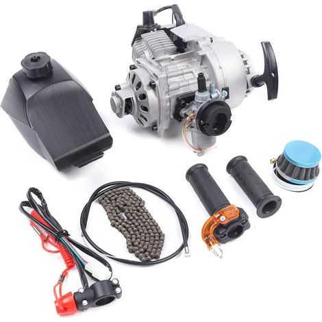 2-Takt Motor Kit 49cc mit Traktionsstart für Mini Pocket Dirt Bike Scooter ATV,Motor mit Traktionsstart Einzylinder,Getriebe Kit Vorwärts-/Rückwärtsgang für Go Kart (1/5)