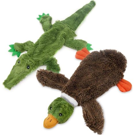 2-in-1 Quietschendes Hundespielzeug mit weichem, strapazierfähigem Stoff für kleine, mittlere und große Haustiere by Best Pet Supplies - Keine Füllung für das Spielen im Haus, Ente & Alligator, size M