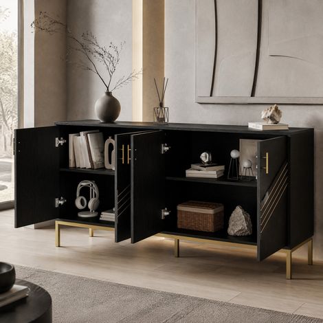 MEUBLIV Sideboard 4 portes noir effet bois – étagères réglables et grand rangement (1/5)