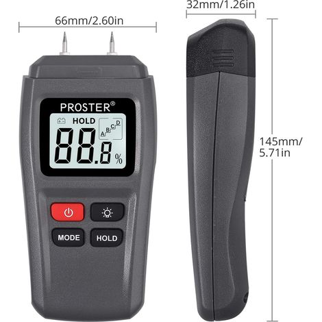 Humidimètre numérique monobloc pour bois avec testeur d'humidité à rétroéclairage LCD pour bois et batteries, matériaux de construction et sondes électroniques de rechange - 145 x 67 x 32 mm (1/4)