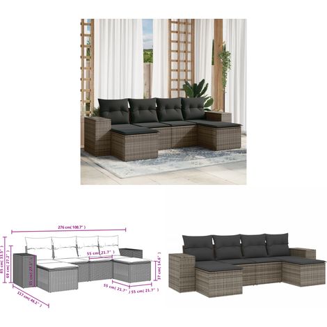 6-tlg. Garten-Sofagarnitur mit Kissen Grau Poly Rattan - Gartensorte - Outdoor Möbel - Lounge Set - Gartenlounge - Rattan Gartenmöbel - Home & Living (1/3)