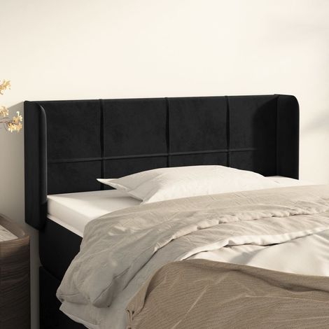 Tête de lit avec oreilles pour lit simple, Cadre de lit, Tableau décoratif de chevet Noir 103x16x78/88 cm Velours SDG61650 (1/5)
