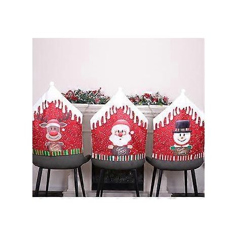 Lot de 3 housses de chaise de Noël pour salle à manger, décoration de table de Noël avec chapeau de Père Noël, housse de dossier de chaise pour Noël, restaurant, fêtes et festivals. (1/5)