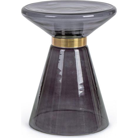 Tavolino "Azmin" in vetro con anello decorativo placcato ottone per arredamento -Grigio (1/4)