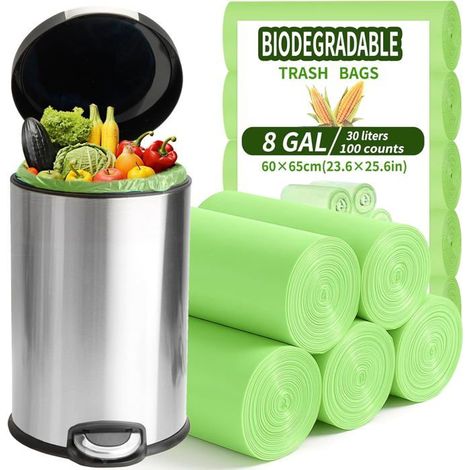 Sacs poubelle compostables 30L - DOK - Lot de 100 - 30 litres - 60x65 cm - Vert - Haute résistance (1/5)