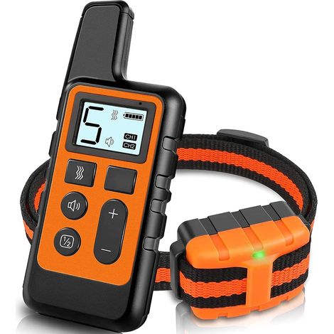 Collier de Dressage pour Chien, Collier Anti Aboiement avec Télécommande de 500 Mètres Récepteur Étanche IPX7 Rechargeable avec 4 Modes Vibration/Choc/Beep Sonore/lumière (1/4)