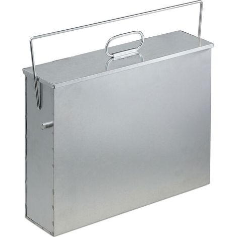Ascheeimer, quadratisch, mit Deckel, 15 l, verzinkter Stahl, für Kamin, Grill, Herd, silberfarben (1/4)