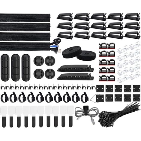 Kit per la gestione dei cavi da 200 pezzi: 4 protezioni per cavi, 3 clip per cavi, 10+2 fascette per cavi, 15 clip per cavi, 100 fascette per cavi - AquaForge (1/5)