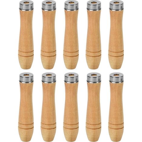 Kaelt - Ensemble de 10 manches de limes en bois avec anneau de sécurité en métal- manches d'outils de coupe pour limes- manches de rechange durables pour le travail du bois (110 mm) (1/5)