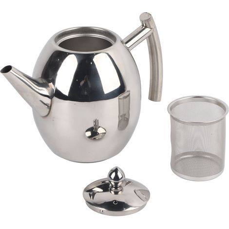 Théière en Inox Théière en Acier Inoxydable Faire du thé et faire une théière cafetière Tea Pot Cafetière Filtre Récipient de bouilloire d'eau de café de théière de thé, Avec filtre(1L/1000ml) (1/5)