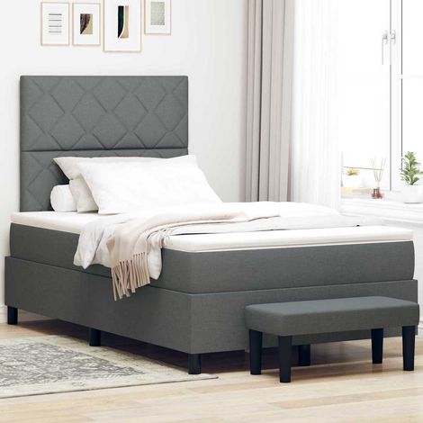 Cama tipo Box Spring con cabecera Gris oscuro 120 x 190 cm tela (1/5)