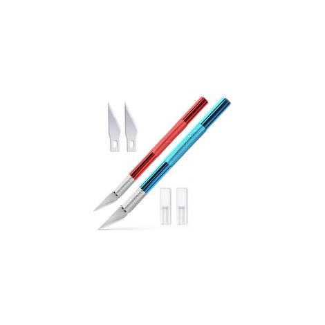 2 Pcs Scalpel en Rouge et Bleu cutter de précision/couteau modelisme pour couper du papier, des modèles, du film de fenêtre, du fondant, des tissus, etc. (1/5)