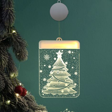 Lumières suspendues de disque de Noël+ Guirlande Rideau Lumineux Fenêtre Intérieur USB lumière chaude Anneaux avec Figurine Noël Lumières Décoration Chambre Maison Fête(modèle d'arbre de Noël) (1/5)