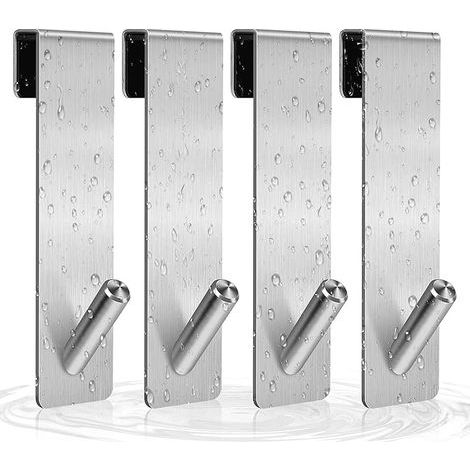 4pcs Crochets de Porte de Douche, Acier Inoxydable Crochets de Suspension pour Serviettes Sans Perçage sur Porte de Douche sans Cadre pour Salle de Bain(17,8cm Argent) (1/5)