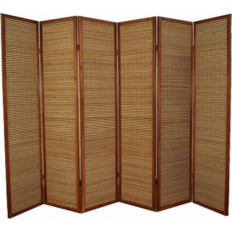 Paravento marrone a 6 ante in legno e bambù 264x175 cm PAR06069