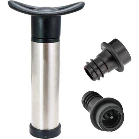Kit de conservation du vin sous vide, 1 pompe à vide avec 2 bouchons rouge, accessoire pour garder le vin frais et préserver son arôme (1/5)