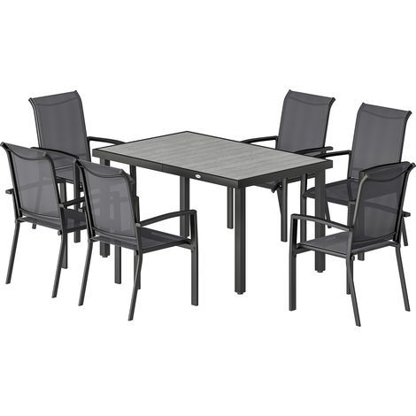 Outsunny Set da Esterno 7 pz con Tavolo e Sedie Impilabili Nero e Grigio