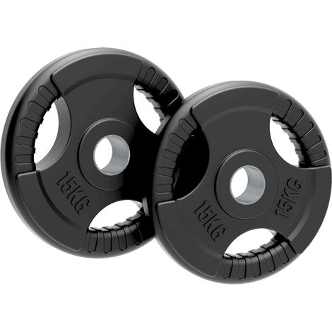 Body Revolution 2 x 15 kg Olympic Black Weight Plates - Rubber-Coated Cast Iron with Tri-Grip Handles  Compatible with 50mm Barbells, Durable and Floor-Friendly for Home & Commercial Gyms