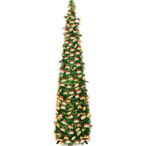 150cm/5ft Sapin de Noël Artificiel Pliable, Sapin de Noël escamotable à guirlandes, Pop Up XmasTree pour décoration de Maison, Appartement, Porche, fête (1/5)