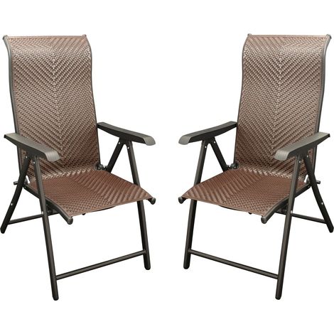 ANTIBES: Klappsessel Hochlehner, Stahlgestell schwarz, Bezug Polyrattan braun, klappbar, 2 Stück