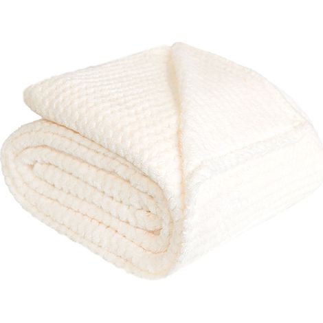 Coperta in morbido pile Lugo color crema, liscia, 160x200 cm (1/4)