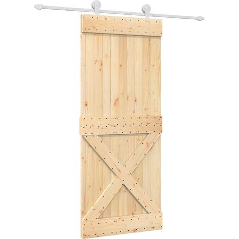 Sliding Door Natural and White 85 x 210 cm Solid Pine Wood vidaXL (1/5)