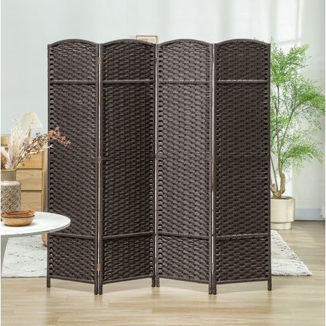 Biombo plegable de 4 paneles, separador de espacios de madera y polipropileno, marrón (1/5)