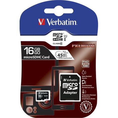 Verbatim 16 GB Class 10 MicroSDHC-Speicherkarte + Adapter (1/3)