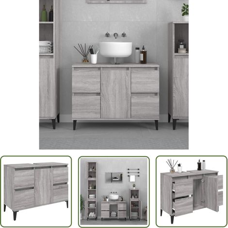 The Living Store Waschbeckenunterschrank Grau Sonoma 80x33x60 cm Holzwerkstoff - Waschbeckenunterschrank - Badezimmermöbel - Holzwerkstoff - Grau - Spiegelschrank (1/5)