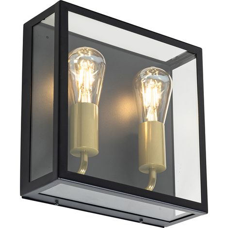 Outdoor Wall Light Black and Brass 2-Light - Rotterdam