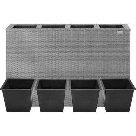 Pflanzkübel-Set aus Polyrattan, Grau, 95 x 27 x 60 cm, für drinnen und draußen