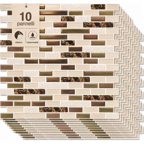 Set 10 Pannelli Adesivi Piastrelle per Muro Parete 30.5 cm Mattoncini Marrone (1/5)