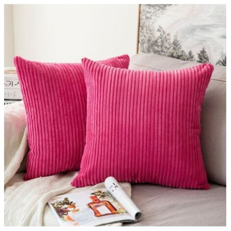 45x45cm Fushia Lot de 2 Decorative Housse de Coussin en Velours Côtelé Canapé Taie d'oreiller Douce pour Maison Salon Chambre Lit (1/5)