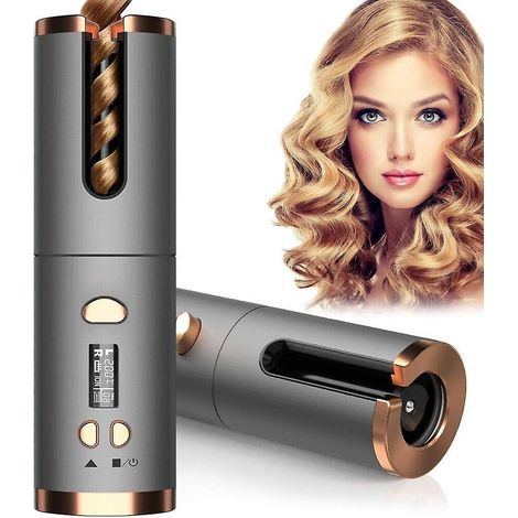 fer Friser Automatique, Fers Boucler Sans Fil Portables Avec Cran Lcd, Conception Anti-brlure Temprature Rglable,fer Friser Rechargeable Avec (1/5)