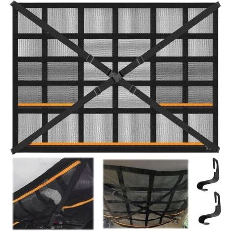 Autodach-Aufbewahrungsnetz, 90 × 65 cm, universelles Autodach-Aufbewahrungsnetz, Netztasche mit 2 Haken für Autositze (1/5)