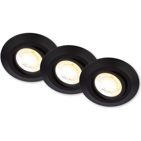 Lot de 3 spots LED encastrables 230V Boîtier 50% recyclé, orientable, Ra90, changement de température de couleur, LED Spot, plat, 68mm de diamètre de trou, 90x24mm (DxH), noir (1/5)