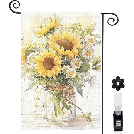Drapeau de jardin Bienvenue en lin lavable 30 x 45 cm lavable décoration saisonnière pour jardin (1/5)