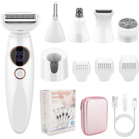 Rasoir Electrique Femme,Rasoir Femme 5 En 1,Rasoir Femme,Épilateur Électrique avec Affichage LED et Chargement USB,IPX7 Étanche, pour Bikini,Aisselles,Jambes,Nez(Disponible en trois couleurs) (1/5)