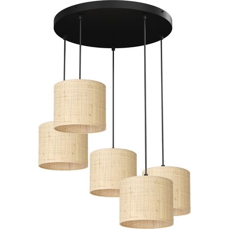 Suspension ronde rotin 5 abat-jour crème E27 Luminex