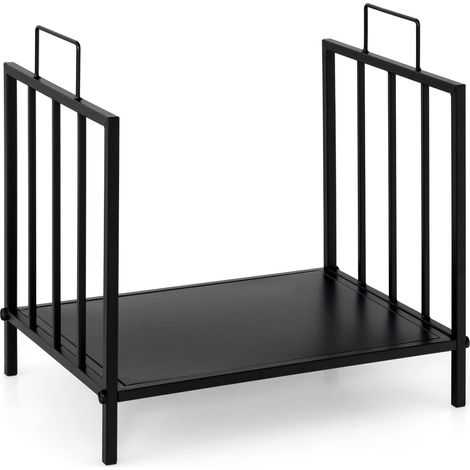 Porte-bûches décoratif en acier avec base pleine, poignées et pieds surélevés pour salon, terrasse et jardin (1/5)