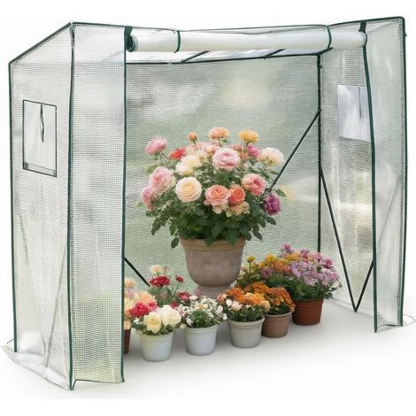 ELVMI Invernadero de Jardín con Estantes para Semilleros, Estructura de Acero y Cubierta PE Blanca 200 x 77 x 169 cm (1/5)