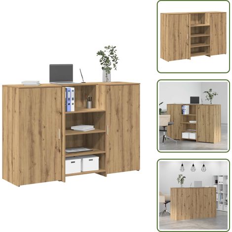 Comptoir de caisse - vidaXL Bureau réception chêne artisanal 155x50x103,5cm bois ingénierie - Armoire de rangement (1/5)