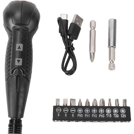Jeu de tournevis électriques sans fil avec 12 embouts, lumière LED de torsion à 3 niveaux, batterie 900 mAh, USB Type C rechargeable 2 en 1, manuel automatique pour l'électronique (1/5)