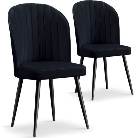 Lot de 2 chaises matelassées coutures verticales Louvenda Velours Noir (1/5)