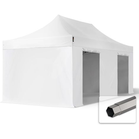 3x6 m Tente pliante - Acier, anti-feu, côtés sans fenêtre, blanc (1/5)